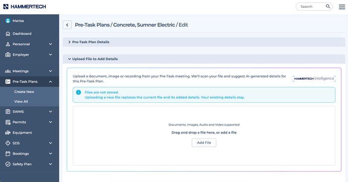 Image shows HammerTech interface and shows the improved capture and review process for a RAMS