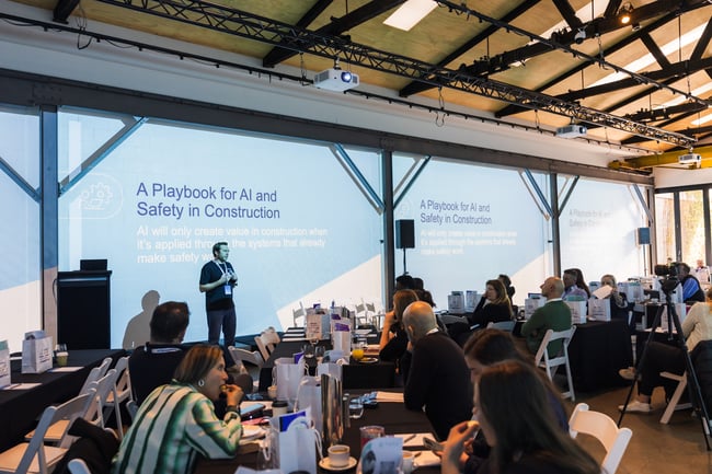 Andrew Barron discussing HammerTech Intelligence and the AI-capabilities on the platform at the HammerTech community event in Australia in 2025