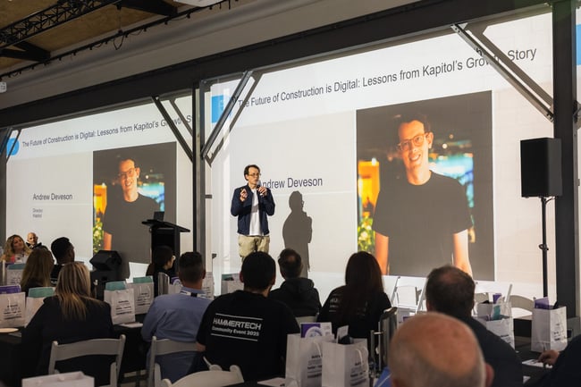 Andrew Deveson at Kapital discussing construction safety being applied at the HammerTech community event in Australia in 2025