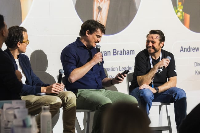 HammerTech CPO, Andrew Barron and Dr. Braham talking about how AI and emerging tech are redefining construction safety at the HammerTech community event in Australia, 2025.