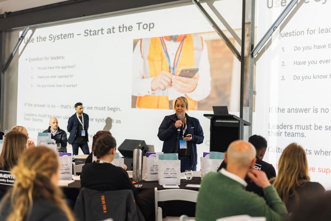 Icon's Josephine Taylor discussing construction safety and visibility to drive cultural change in construction at the HammerTech community event in 2025 in Australia