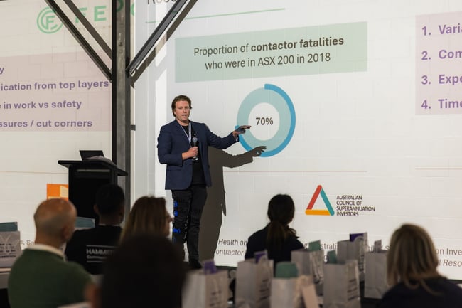 Terry Swanton - FEFO Consulting discussing safety in numbers and how data can be measured to inform a safety culture at the HammerTech community event 2025 in Australia