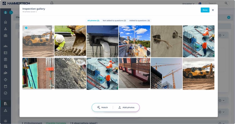 Shows Evidence field and inspection gallery UI in HammerTech Inspections blog