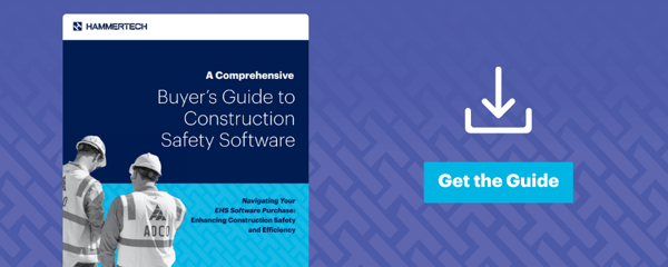 Shows the front cover of the comprehensive buyer's guide to construction safety software and says "Get the Guide" with a download icon above it.