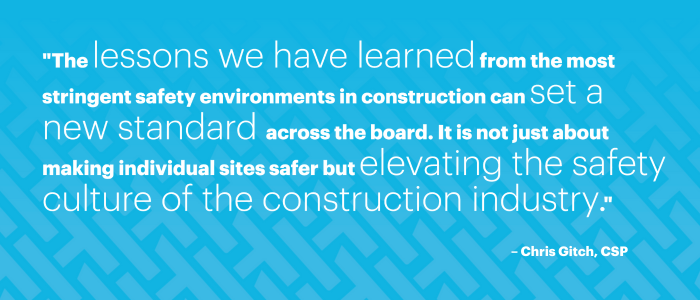 Quote on a background that says mission critical safety environments in construction set a new standard for safety.
