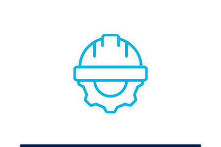 Icon of hard hat on a gear - representing "Job Hazard Analysis" which is written at the bottom. JHAs are a part of HammerTech's construction safety software