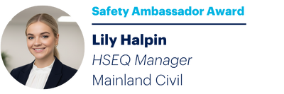 Lily Halpin, HSEQ Manager at Mainland Civil, and winner of the HammerTech Safety Ambassador Award