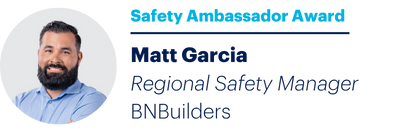 Matt Garcia, Regional Safety Manager at BNBuilders, and winner of the HammerTech Ambassador Award