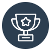 Icon of a trophy, representing HammerTech's Trade Partner Scorecard feature. This financial tool offers historic Project IQ data on issues, incidents, and safety engagement, providing financial decision-makers with valuable insights into trade partners' reliability, risk exposure, and potential impact on project profitability. HammerTech's scorecard enables effective risk management, optimized resource allocation, and better financial planning.