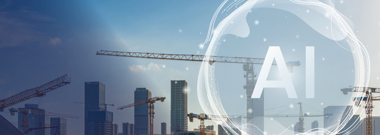 Illustration of a skyline with multiple cranes and an 