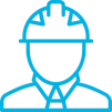 Icon of a construction worker representing HammerTech's Online Enrollments & Orientations feature, enabling faster and simpler onboarding with reduced paperwork and administration, facilitating more focused on-site project work.