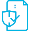 Icon of a document featuring a shield and a checkmark, symbolizing HammerTech's SDS Management module that ensures Material Safety Data Sheets are accessible at the jobsite, facilitating hazard awareness, expedited submission and review processes, and automatic expiry tracking for site safety.