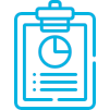 Icon of a clipboard featuring a graph and a bulleted list, symbolizing HammerTech's Daily Report module which offers real-time site activity updates 24/7, including records of daily tasks and integrated labor hour collection for accurate, instantaneous reporting.