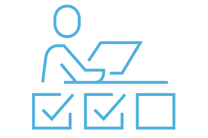 Automated Accurate Logging icon with  person at a computer and 3 boxes with 2 of them checked. 