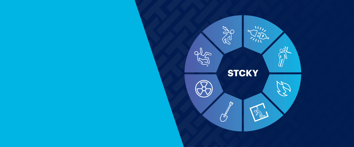 Blog header image with STCKY wheel on the right side showing the most common causes of injury on construction sites.