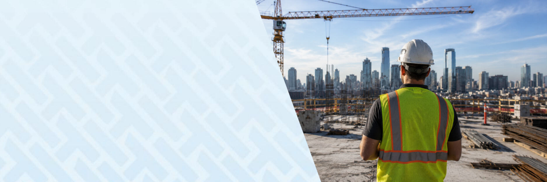 CPO perspective (Andrew Barron) blog header showing construction worker overlooking an active commercial construction site using HammerTech construction safety software