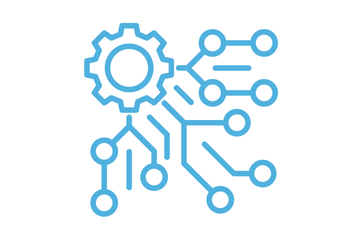 Complex gear with multiple legs and components branching off icon - representing the complex, high risk environments of EPC Contractors