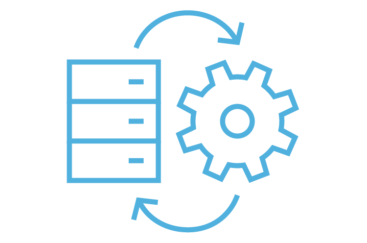 Consolidated Database icon with a database and a gear and arrows pointing around each other. 