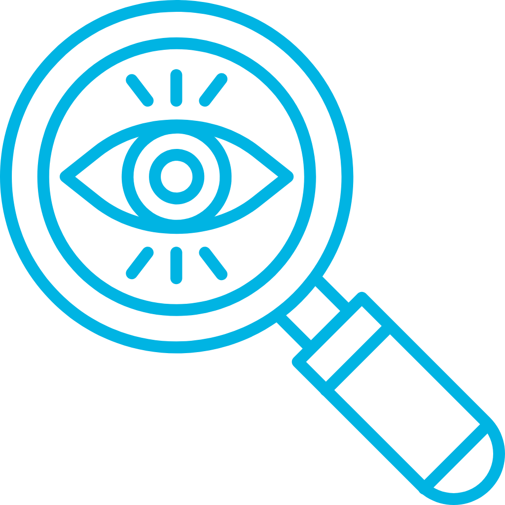 Icon of a magnifying glass with an eye in the middle, representing observations (good or bad) made on a construction site