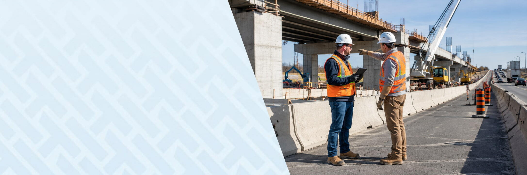 Image of two construction workers on a roadway doing highway construction for DOT using HammerTech for construction safety