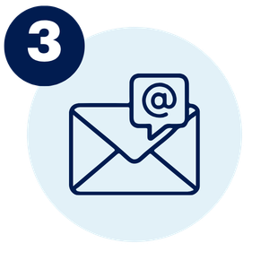 icon of email delivery with a big #3 on next to it.