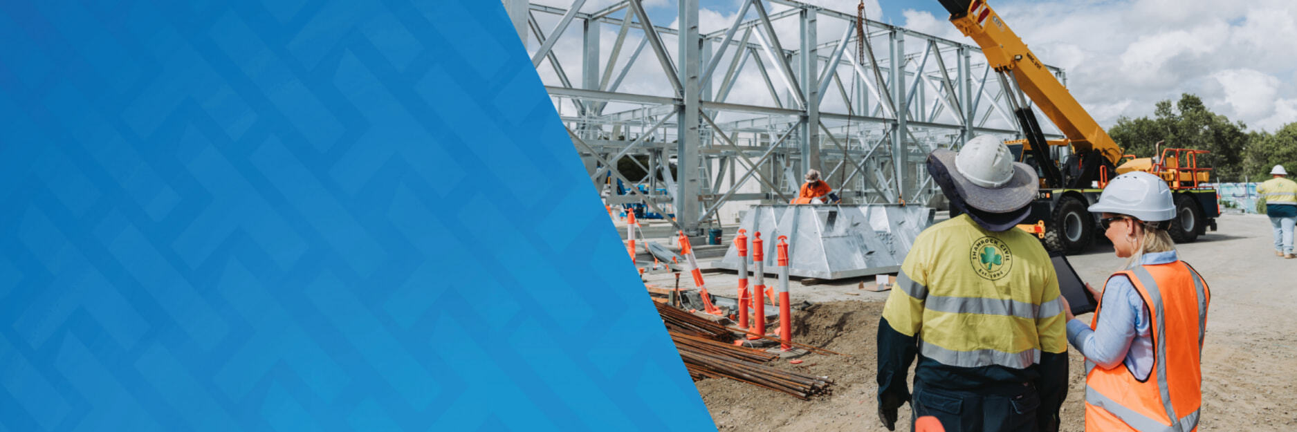 Image of Shamrock construction workers on an active jobsite using HammerTech Construction Safety Software Platform for FSC Accreditation