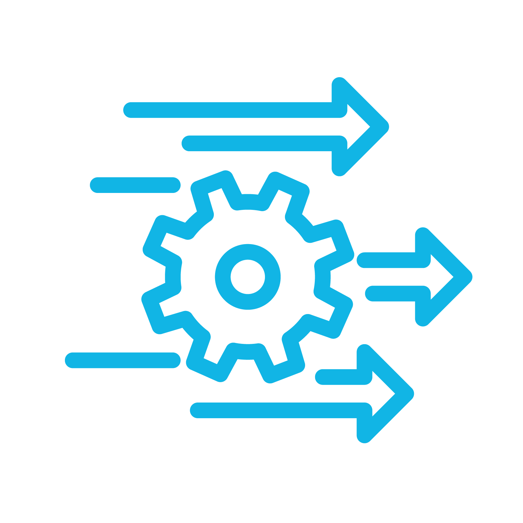 An icon of arrows speeding past a gear, representing how HammerTech is able to integrate with other tools for cohesive data management.