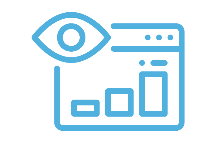 Icon of an eye over a chart, representing the difficulty of having full visibility on the job site as a GC not using HammerTech construction safety software