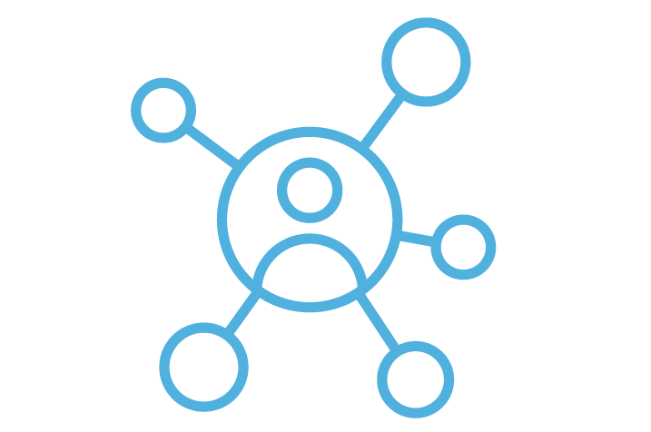 Icon of a person icon in the middle with multiple other dots connected to him, representing the dispersed worksites of civil and infrastructure