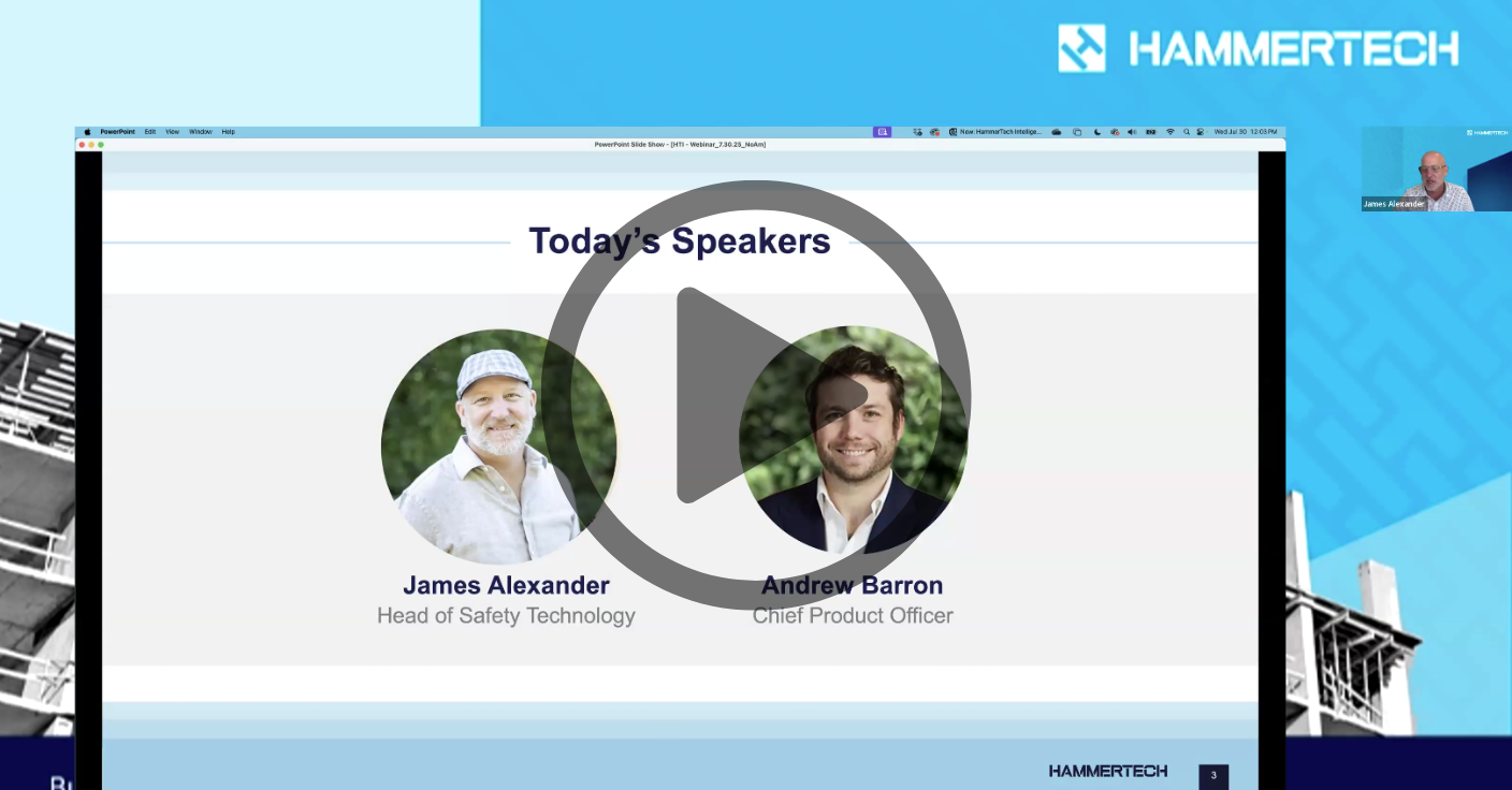 HTI - HammerTech Intelligence - Webinar video cover with play button showing James Alexander and Andrew Barron