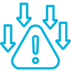 Icons of arrows pointing down over a caution sign suggesting 