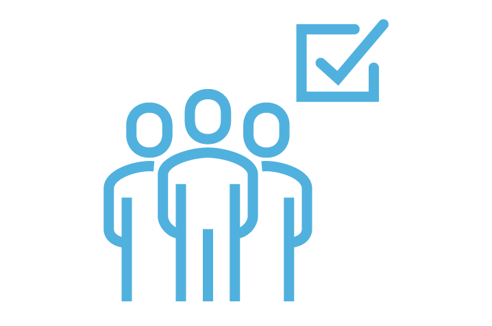 Icon of 3 workers and a check box, representing keeping crews productive and compliant when using HammerTech construction safety software for subcontractors