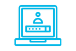 Icon of a computer with a person and a password, representing orientations and inductions