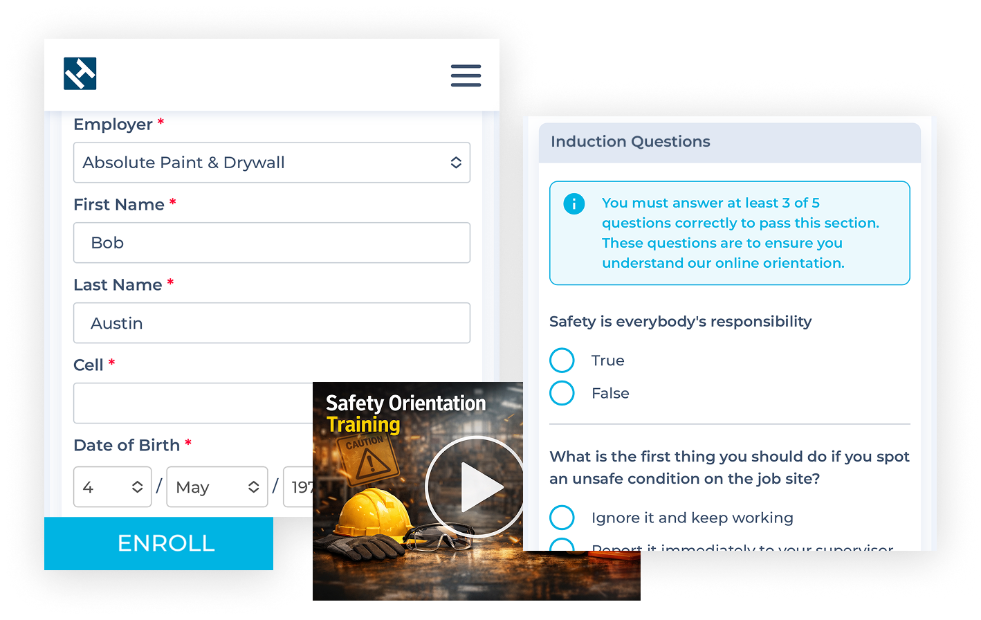 HammerTech Construction safety Dashboard showing Orientations for UKI - Conduct digital orientations