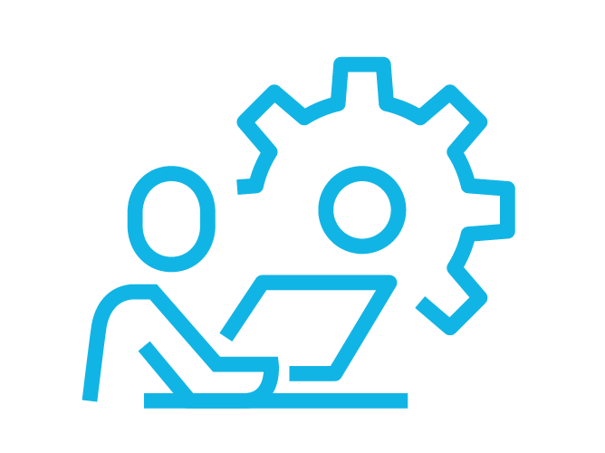 Pre-Task Plan (PTP) icon of a guy at a computer with a gear icon - a HammerTech platform workflow