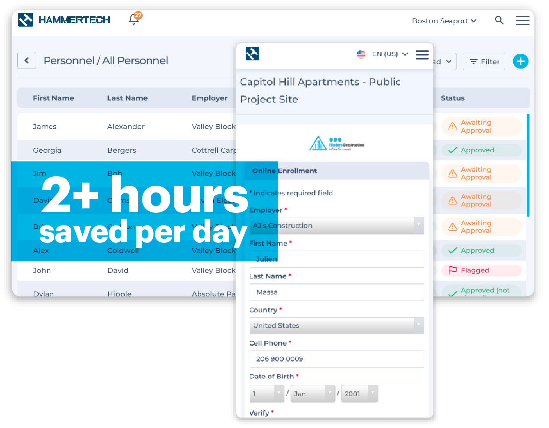 A screenshot of HammerTech's all-in-one safety software platform that helps to speed up reporting and helps with monitoring inspections and project progress in real time. 
