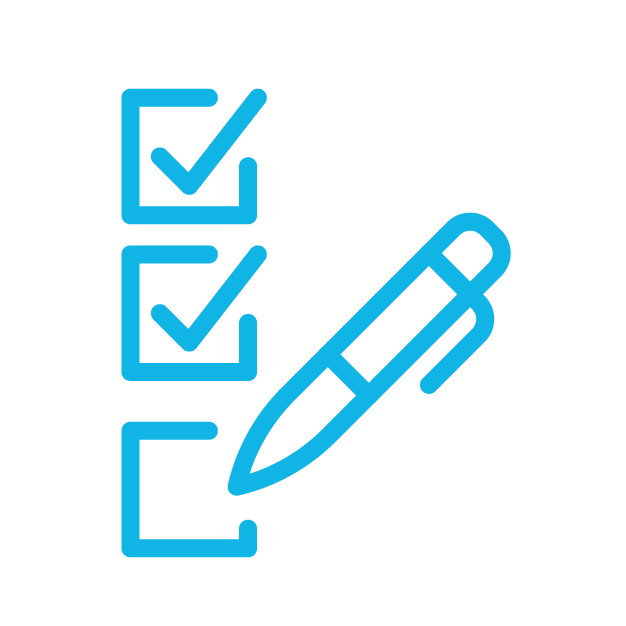 An icon of a pen checking off boxes, representing the pre-task planner module of HammerTech's construction safety platform. 