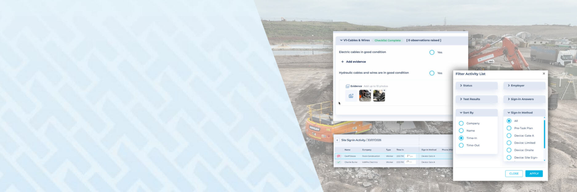 Shows HammerTech interface screenshots on the right side and light blue HammerTech background on the left.