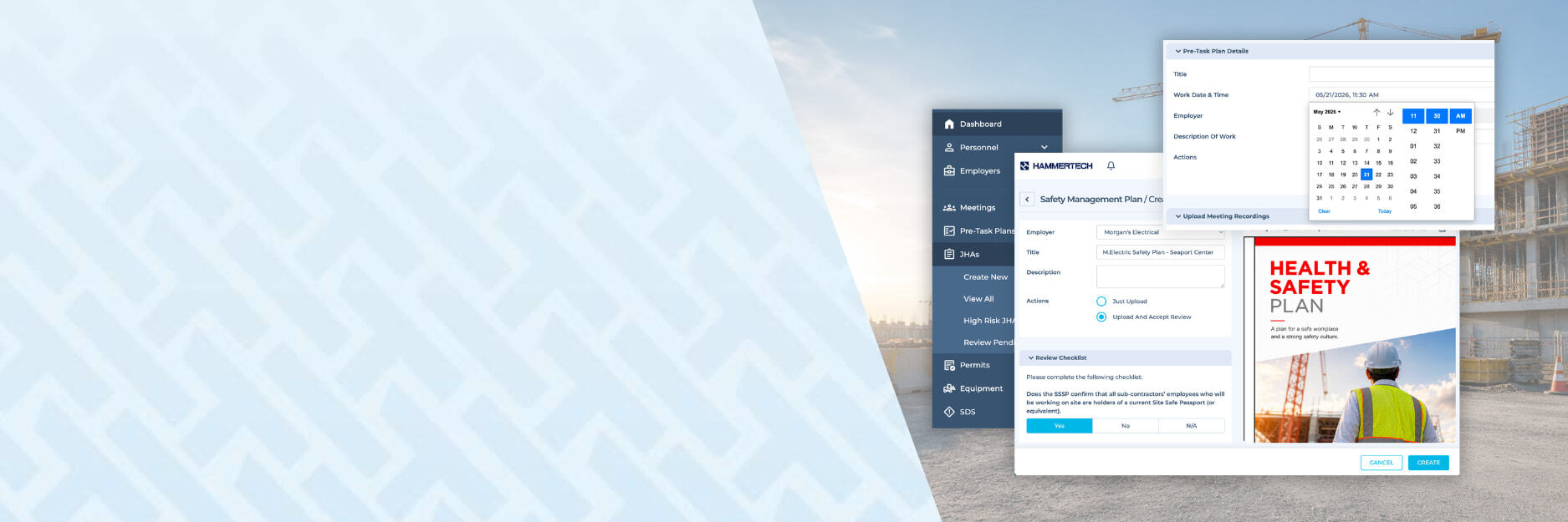 May product release roundup image with new updates to safety management plans, and pre task plans and JHAs.