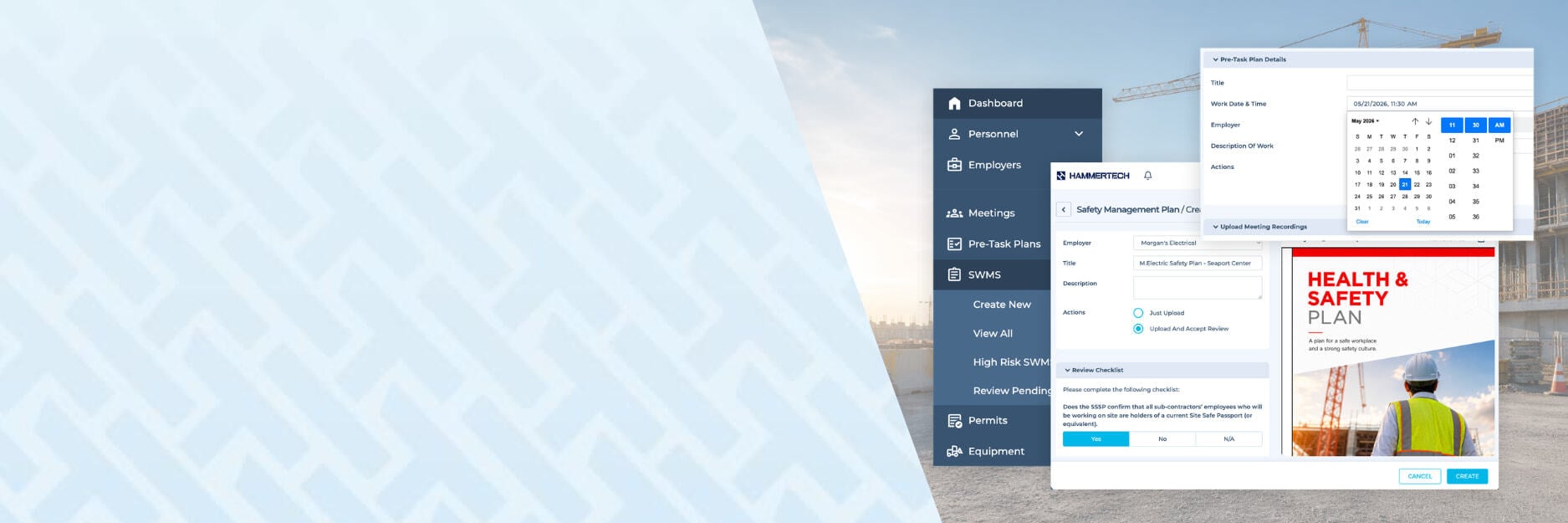 May product release roundup image with new updates to safety management plans, and pre task plans and SWMS.