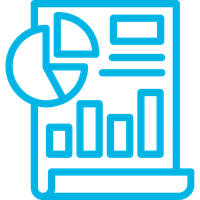 Reporting & Insights Icon showing a report with graphs and pie charts, representing HammerTech's real-time dashboards and safety analytics