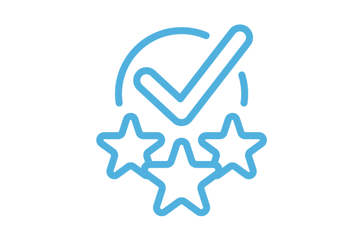 Icon with three stars and a check mark, representing a positive reputation