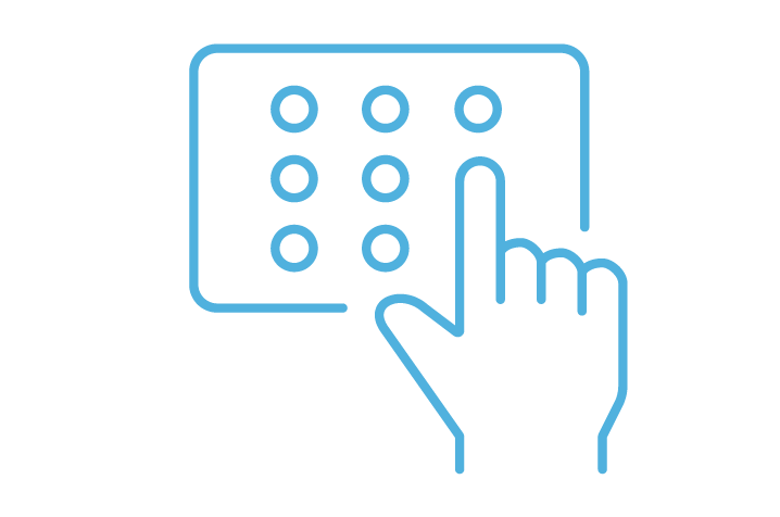 Icon of a hand pushing buttons, representing the strict access control at a data center construction project.