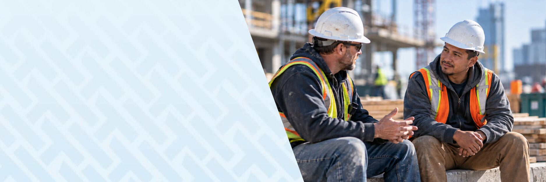 Suicide Prevention talk between two construction workers on the job site