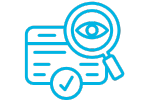 icon of a form, a magnifying glass, a checkmark, and an eye looking - representing 