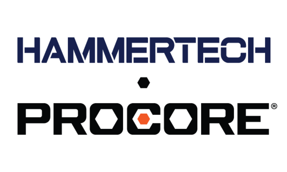HammerTech and Procore logo lockup with hex in between
