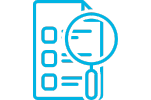 Safety Inspection icon with a magnifying glass over a checklist on a paper - for HammerTech's Site Operations.