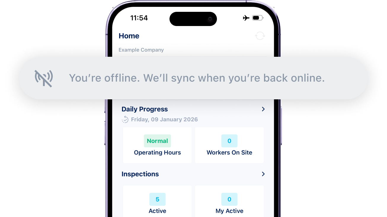 A cell phone with daily progress and inspections metrics showing behind the 