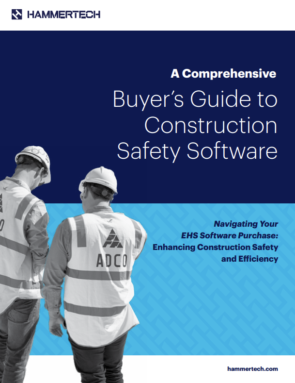 Front cover of the comprehensive buyer's guide to construction safety software - navigating your EHS software purchase: Enhancing construction safety and efficiency.