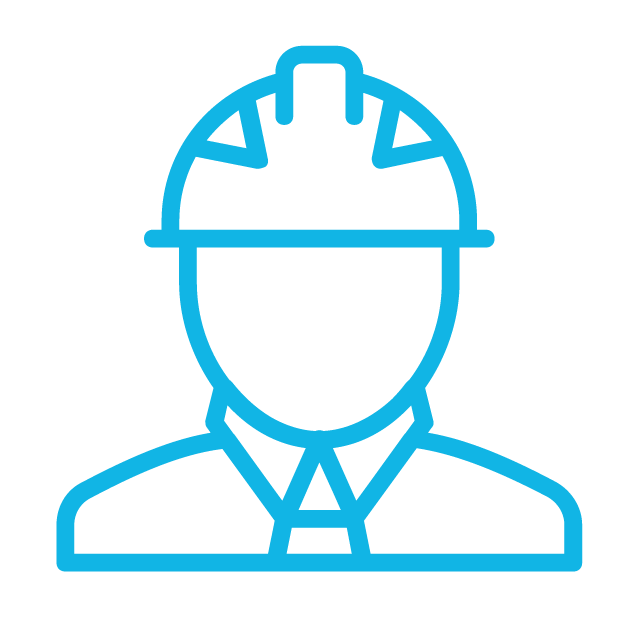 An icon of a man in a hard hat.  This represents a site supervisor who needs to perform orientations and enrollements at a job site. 